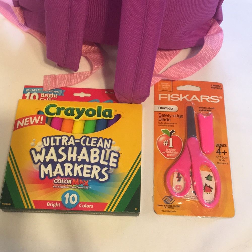 Backpack Pink hearts Girl’s back To School With Markers, scissors & 2 extras NEW - Picture 4 of 4